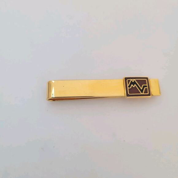 Mario Valentino Other - Mario Valentino MV USA Vintage Tack Tie Clasp Clip Bar Gold Red Black Retro Logo